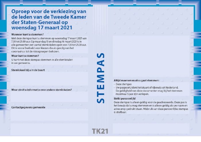 Stempas- Cartão de votação nas eleições na Holanda